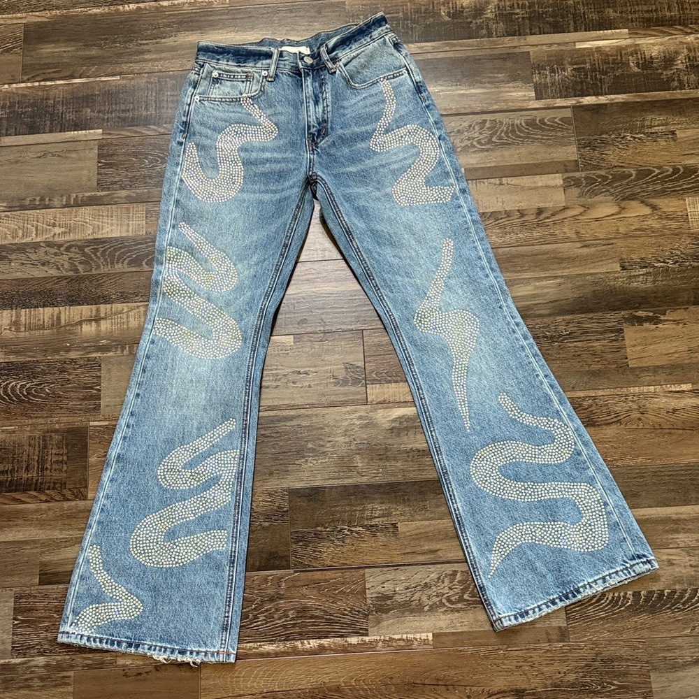 BDG Light Blue Rhinestone  Flare Jeans